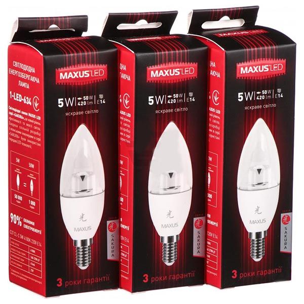 Лампа LED Maxus Sakura C37 CL-C 5 Вт 4100K E14 2+1 шт